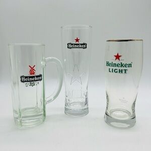 SET OF 3 HEINEKEN & HEINEKEN LIGHT BAR GLASSWARE